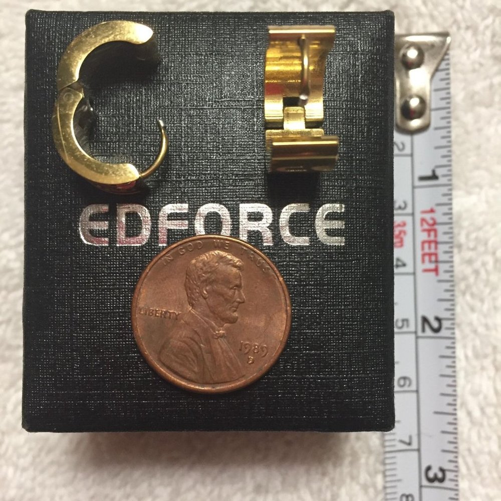 EdForce Stainless Steel Gold Hoop Gold Earrings - Picture 15 of 16